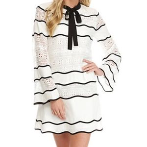 ENGLISH FACTORY Colorblock Lace Tie-Neck Dress